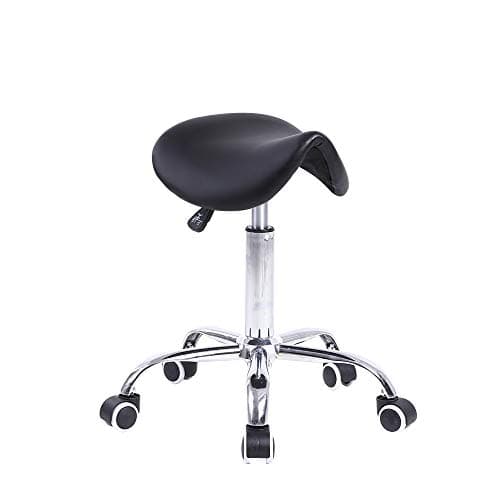 Image of KKTONER Rolling Saddle Stool PU Leather Swivel Adjustable Rolling Stool With Wheels Salon Chair (Black)