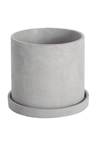 Image of Ekirlin 17cm Flower Plant Pot Indoor - Grey Cement Garden Planter Concrete Planter with Drain Hole Saucer, Modern Succulents Containers for Home Decor, Office & Outdoor