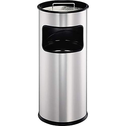 Image of Durable 333023 Rubbish Bin Metal with Round Ashtray with 17 L Waste Paper Basket and 2 L Ashtray Silver