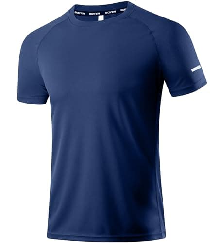 Image of Workout Shirts for Men - Activewear Tops Gym Shirts Dry Fit Mesh Moisture Wicking Running Fitness Short Sleeve Sports Athletic T-Shirt Tops Navy 3XL