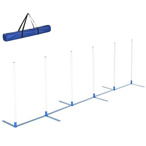 Image of PawHut Adjustable Dog Agility Training Obstacle Course Set with Weaves Poles Storage Bag for Pet Dogs Outdoor Games Exercise