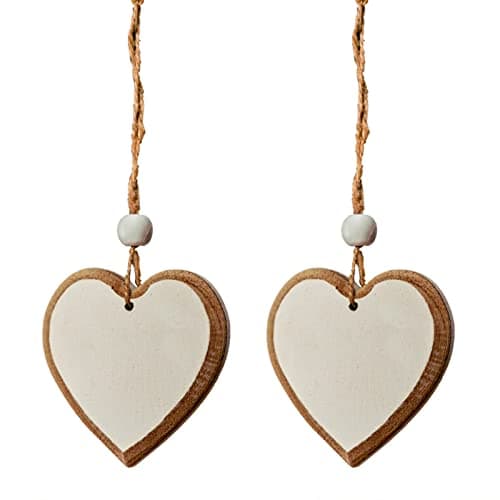 Image of Heart-shaped Wooden Decorative Hanging Handmade Hearts Ornaments for Wedding Party Valentine Christmas Home Decoration Car Decor (#2, 2Pcs)