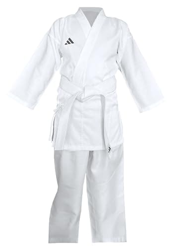 Image of adidas Karate Gi - Karate Suit, Student Training & Sparring Uniform with Elasticated Waistband, Made of 100% Lightweight Polyester, Mesh Inserts, Breathable, Comes with a Belt, 100cm – 190cm