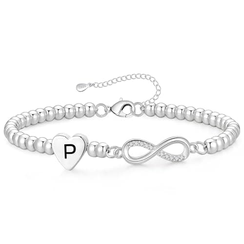 Image of BMMYE Silver Bracelet for Women Letter P Friendship bracelet Initial Bracelets for Women Birthday/Christmas/Anniversary/Valentine's Day Gifts