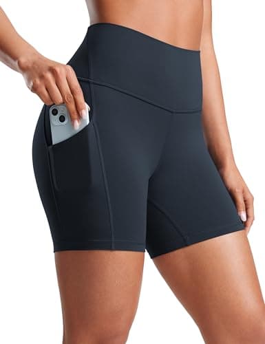 Image of CRZ YOGA Women's Butterluxe 5'' Gym Yoga Shorts with Pockets - High Waisted Tummy Control Running Workout Leggings True Navy 8