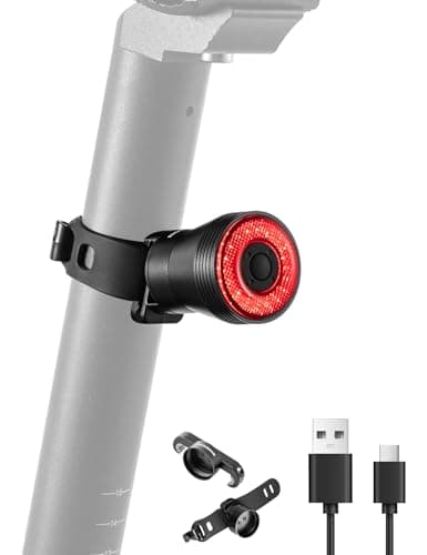 Image of ROCKBROS Smart Bike Tail Light, Brake Sensing Bicycle Rear Light, Auto On/Off, USB-C Rechargeable Cycling LED Taillight, IP65 Waterproof, 4 Lighting Modes, 2 Mounting Ways for Road Bike, MTB & Ebike