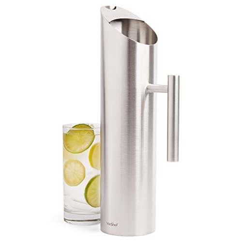 Image of VonShef Stainless Steel Water Pitcher, 1.7L Silver Water Jug with Handle & Ice Guard, 3 Pint Carafe for Fridge, Ideal for Milk, Juice, Iced Tea, Pimms (Stainless Steel)