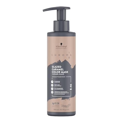 Image of Schwarzkopf Professional CHROMA ID Bonding Color Mask Semi Permanent Mix And Tone Color System Toning Enhancing Refreshing Intense Care Deep Conditioning Shine Vegan Formula 8-46 Glazed Caramel 300 ml