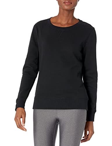 Image of Amazon Essentials Women's Fleece Crewneck Pullover Sweatshirt (Available in Plus Size), Black Heather, M