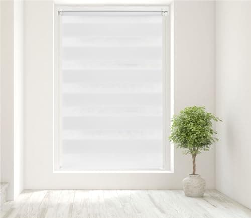 Image of Caecus White Day and Night Zebra Roller Blind Dual Layer Fabric Aluminium Rail Easy Fit Home Office Bedroom Kids Room Easy Fit 120cm Width x 160cm Drop
