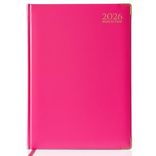 Image of TB1 2026 A5 Week to View Diary – Pink Hardback Weekly Planner with UK Holidays, Notes & Calendars | Compact Academic Organiser for Students, Teachers, Office & Personal Use
