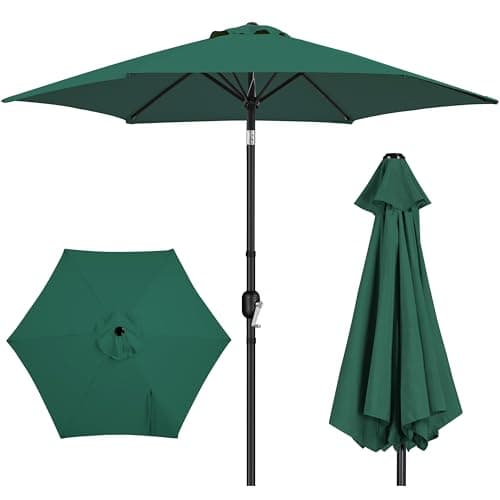 Image of Yaheetech 2.7M Round Garden Parasol Umbrella Outdoor Sun Shade with Tilt & Crank Handle for Patio, Balcony, Deck, Pool and Beach - Dark Green