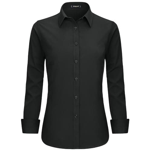 Image of Stamain Black Shirt Women Long Sleeve Executive Formal Work Shirts for Women UK Fitted Stretch Button Up Dress Shirt with Single Cuff XL