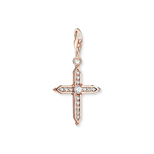 Image of Thomas Sabo Women Charm Pendant Cross with White Stones Rose Gold 925 Sterling Silver, 18K Rose Gold Plating 1913-416-14