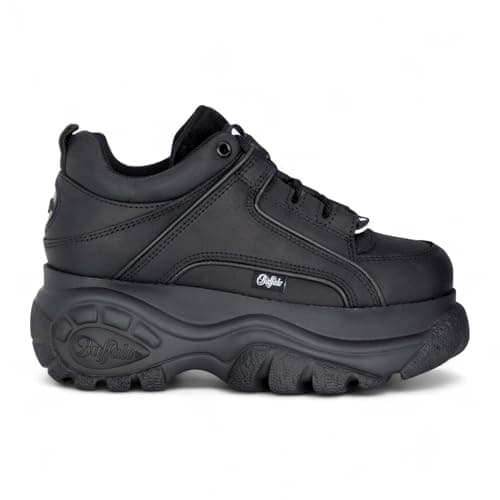 Image of Buffalo 1339-14-2.0 Womens Black Leather Chunky Platform Trainers Fashion Sneakers