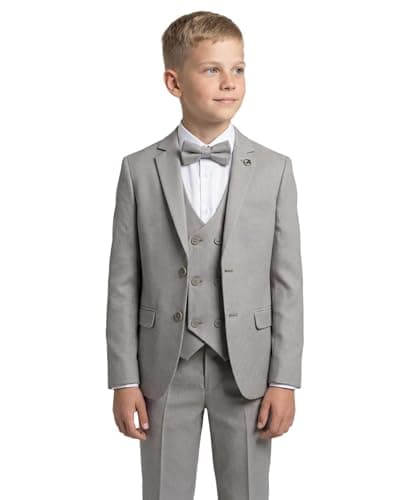 Image of SIRRI Boys Textured Formal Light Grey Suit 5-Piece Set Page Boy Communion Outfit Size 6 Years UK