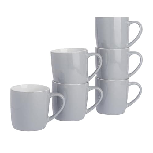 Image of Argon Tableware Coloured Coffee Mugs - Grey - 350ml - Pack of 6 - Gloss Ceramic Stoneware Latte Cappuccino Cups Hot Chocolate Cups Colourful Mug Set with Handle