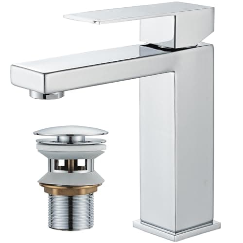 Image of Rozin Bathroom Sink Tap Chrome with Pop up Waste Washroom Single Lever Brass Basin Mixer Tap
