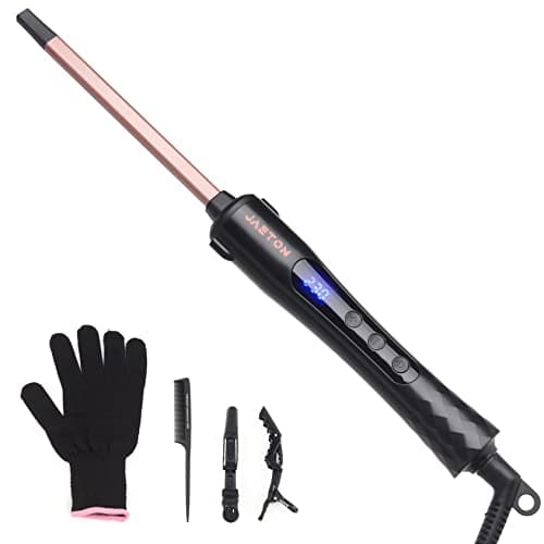 Image of Curling Wand 9MM, Thin Curling Iron, Tight Curls LCD Display 100-230°C, Tourmaline Ceramic Barrel 30 Second Heat Up, Long&Short Hair Culer Pro Curling Tongs (Rose Gold)