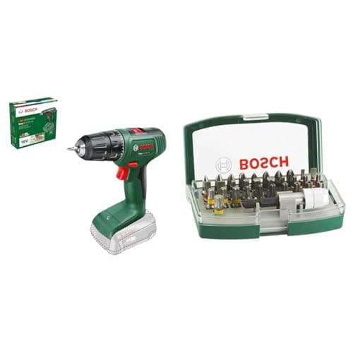 Image of Bosch Home and Garden Cordless Drill Driver EasyDrill 18V-40 (Without Battery, 18 Volt System, in Carton Packaging) + 32pc. Screwdriver Bit Set (PH-, PZ-, Hex-, T-, TH-, S-Bit, Accessories)