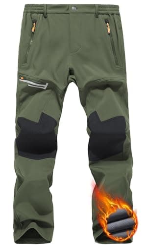 Image of Peakwell Men's Waterproof Hiking Trousers Outdoor Fleece Lined Work Walking Pants with Zip Pockets, Army Green, 40