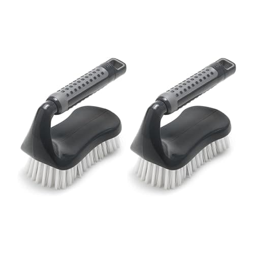 Image of Addis ComfiGrip Floor Scrub Brush with Iron-Style Handle - Twin Pack – Stiff Bristles for Hard Floors & walls, Tiles, Showers & Outdoor Cleaning, Metallic, 2 Pack