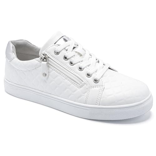 Image of Trainers for Women Ladies Trainers Sneakers Arch Support Memory Foam Walking Shoes Zip Lace Up Comfort Non Slip Casual Plantar Fasciitis Orthopedic Shoes White UK 7