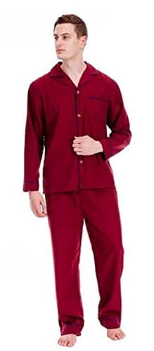 Image of Mens Plain Long Sleeve Shirt & Trouser Bottoms Nightwear Pyjama Set (M Chest: 43-46inch ; Waist 27-30inch) (Red)