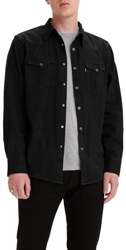 Image of Levi's Men's Barstow Western Standard Woven shirts, Marble Black Denim Rinse, XXL