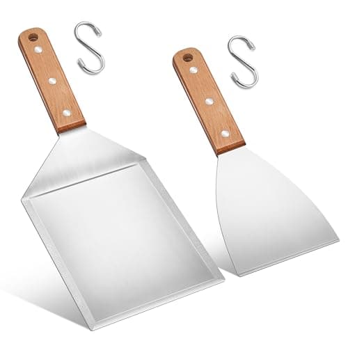 Image of Herogo Grill Spatula Set, Stainless Steel Wide Burger Spatula & Slant Edge Grill Scraper with Wooden Handle, BBQ Metal Grill Scraper Heavy Duty Barbecue Tool Set, Ideal for BBQ Grill and Flat Top