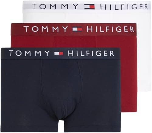 Image of Tommy Hilfiger Men’s 3 Pack Trunks Underwear, Multicolor (Des Sky/White/Rouge), XL