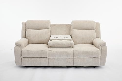 Image of Siyara Fabric Electric Recliners Sofa With Cupholders - 3+2 Seater Sofa Cooling Cup-Holders/Bluetooth Speakers/Wireless Charging/Type-C Ports/USB Charging Ports/Storage (Beige, 3 Seater)