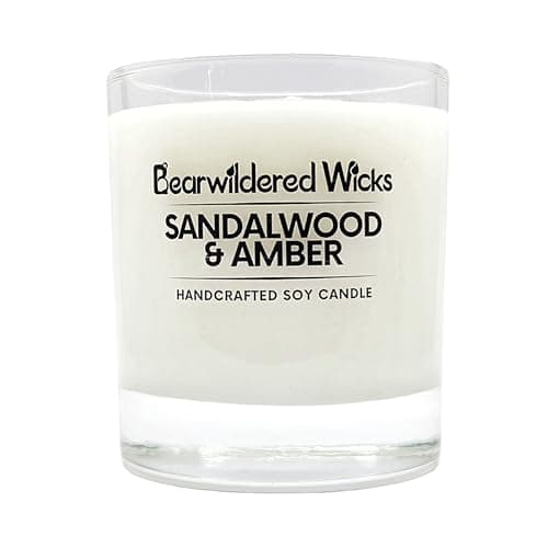 Image of Sandalwood & Amber (White) Scented Candle | Hand-Poured Soy Wax | 45 Hour Burn Time | Handmade in Scotland