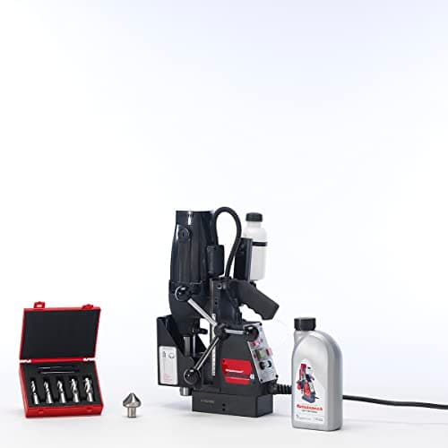 Image of Rotabroach Magnetic Metal Drilling Machine Bundle - Rotabroach's Commando 40/1 (110v) 1100W (6 Speed) Electric Mag Drill Press | Includes 7 Piece Annular Cutter Kit, Countersink & Cutting Lubricant