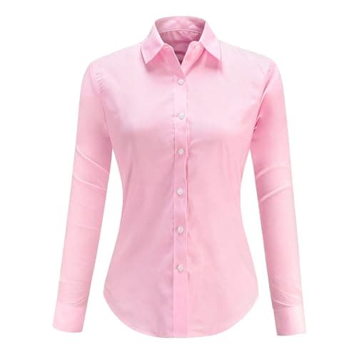 Image of Dioufond Women Oxford Shirts Ladies Work Shirts Pink Oxford M