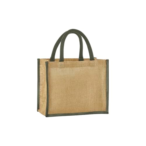 Image of Westford Mill - Natural Starched Jute Midi Tote Bag - Natural/Olive Green Tote bag - Bag for men & for women - One Size shopper bag, travel bag, gym bag