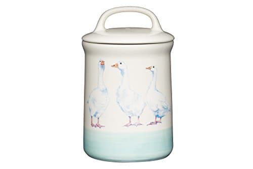 Image of KitchenCraft Apple Farm Hand-Finished 'Gabby Goose' Ceramic Airtight Storage Jar, 1.5 x 17.5 cm (4" x 7") - Cream/Green