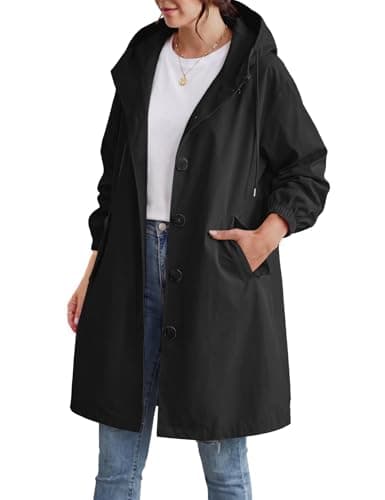 Image of Vancavoo Trench Coats for Women with Hood Casual Ladies Lightweight Coats Windbreaker Outdoor Water-resistant Jackets,Black,L