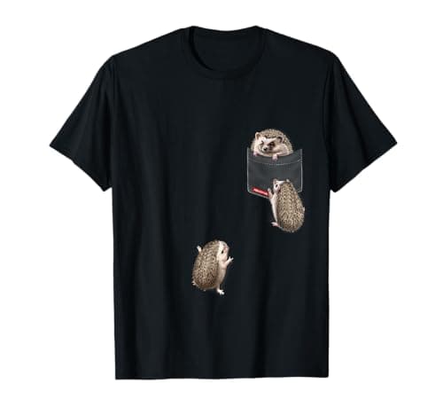 Image of Cute Playful Hedgehog Trio Playing in Pocket T-Shirt