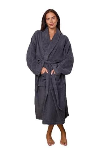 Image of GC GAVENO CAVAILIA Terry Bathrobe Men Women | Shawl Collar Flannel Bath Robes for Men Ladies | Terry Towelling Dressing Gowns Womens Bath Robe Spa Hotel Nightwear, Charcoal