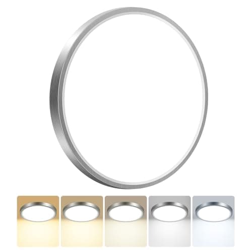 Image of Peasur Bathroom Light, 3000K/3500K/4000K/5000K/6500K 5 Color Temperature LED Ceiling Light, 24W 2800LM, IP54 Waterproof, Round, Modern, Flush Ceiling Light for Bathroom, KitchenØ30CM(Brushed Nickel)