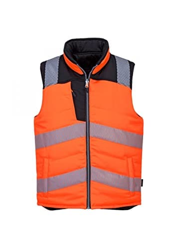 Image of Portwest PW374 PW3 Men's Hi-Vis Reversible Bodywarmer - Reflective High Viz Outdoor Safety Security Gilet Workwear Sleeveless Vest, Orange/Black, 3XL