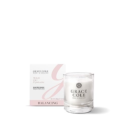 Image of Grace Cole Wild Fig & Pink Cedar Luxurious Sented Candle up to 40 Hours of Burn Time - Essential Oils - Vegan and Cruelty Free, No SLS or Parabens - Made in England