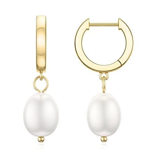 Image of 14K Gold Plated 925 Sterling Silver Pearl Earrings for Women Freshwater Pearl Drop Earrings