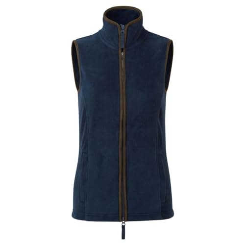 Image of Workwear World Ladies Country Outdoor Farmer's Contrast Bound Full Zip Fleece Gilet (UK, Alpha, M, Regular, Regular, Navy/Brown)