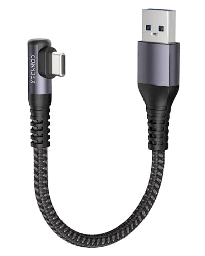Image of CONMDEX USB to USB C Cable Right Angle 20CM,10Gbps Data Transfer,90 Degree Type C Android Auto USB3.1 Gen2 3.1A QC3.0 Fast A to C Charger Cable for iPhone 17/16 Samsung Note20 Galaxy S25/S24 Pixel10