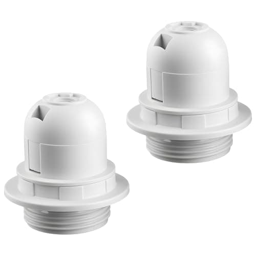 Image of wellrun 2-Piece E27 Lamp Holder, White Plastic Threaded Light Socket with Lamp Shade Ring, Easy Installation for Table and Floor Lamps