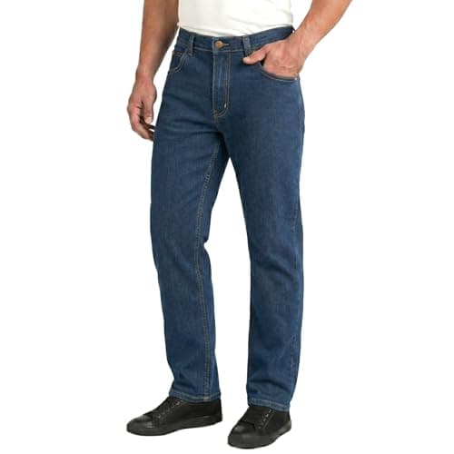 Image of Lee Cooper Men's Jeans Classic Regular Fit with 5 Pockets Design Zip Fly & Belt Loop Heavy Duty Denim Wash Stretch Plain Casual Workwear Durable Utility Straight Leg Work Pants (Navy, 40W / 29L)