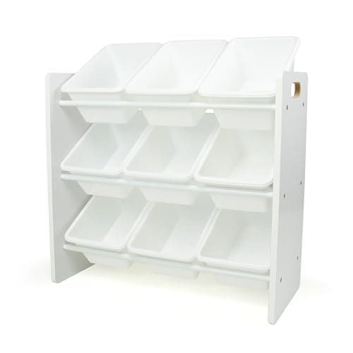 Image of Humble Crew Wooden Toy Storage Organiser for Children & Toddlers, with 9 BPA Free Plastic Removeable Storage Bins, Ideal for Storing Toys, Games, Books and Craft Supplies - White