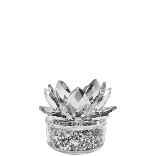 Image of Silver Glass Lotus Flower Tealight Candle Holder, 12cm, Elegant, Decorative Home Decor Ornament